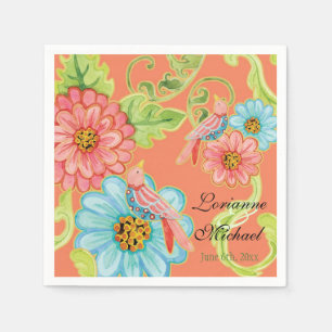 Serviettes Jetables Paradise Inséparables 3, Floral Moderne Décor Mari