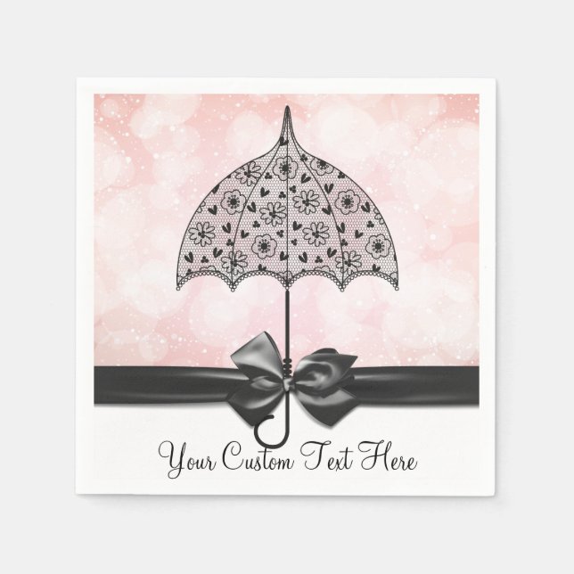 Serviettes Jetables Parapluie en dentelle noire Douche rose serviettes (Devant)