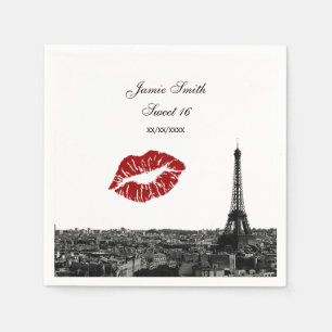 Serviettes Jetables Paris France Skyline Baiser #1 BW 16 ans