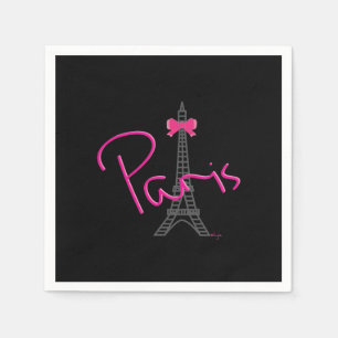 Serviettes Jetables Paris Tour Eiffel, noir Standard Cocktail Napkin