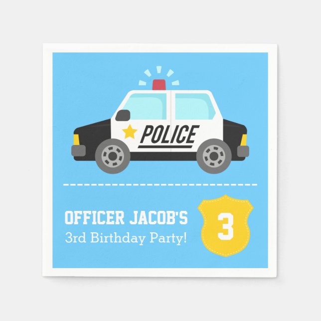 Serviettes Jetables Parti Anniversaire de enfant de voiture de police  (Devant)
