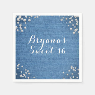 Serviettes Jetables Partie de bille à cristaux de denim et de diamants