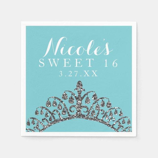 Serviettes Jetables Parties scintillant Argent Faux Tiara Couronne fêt (Devant)