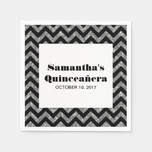 Serviettes Jetables Parties scintillant Chevron en argent Quinceañera 