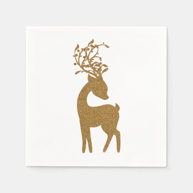 Serviettes Jetables Parties scintillant d'or Noël Reindeer (Devant)