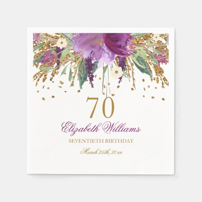 Serviettes Jetables Parties scintillant florale étourdissant Améthyste (Devant)