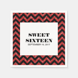 Serviettes Jetables Parties scintillant rouge Chevron Sweet 16 serviet