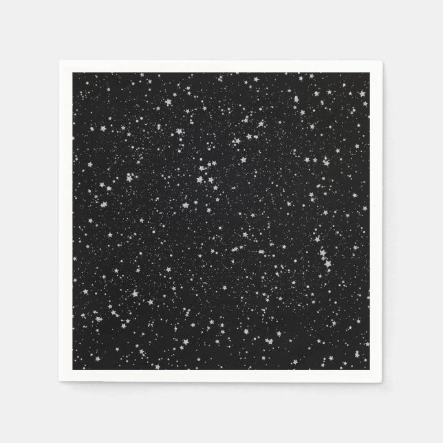 Serviettes Jetables Parties scintillant Stars2 - Noir argenté (Devant)