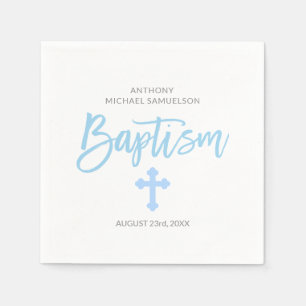 Serviettes Jetables Pastel Bleu Blanc Personnalisé Boy Cross BAPTISM