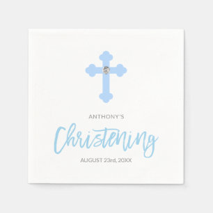 Serviettes Jetables Pastel Blue Boy Cross CHRISTENING Personnalisé