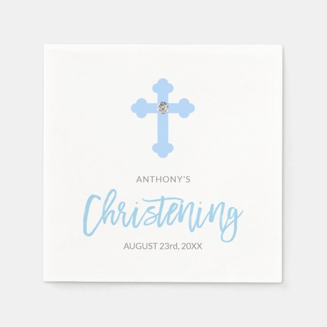 Serviettes Jetables Pastel Blue Boy Cross CHRISTENING Personnalisé (Devant)