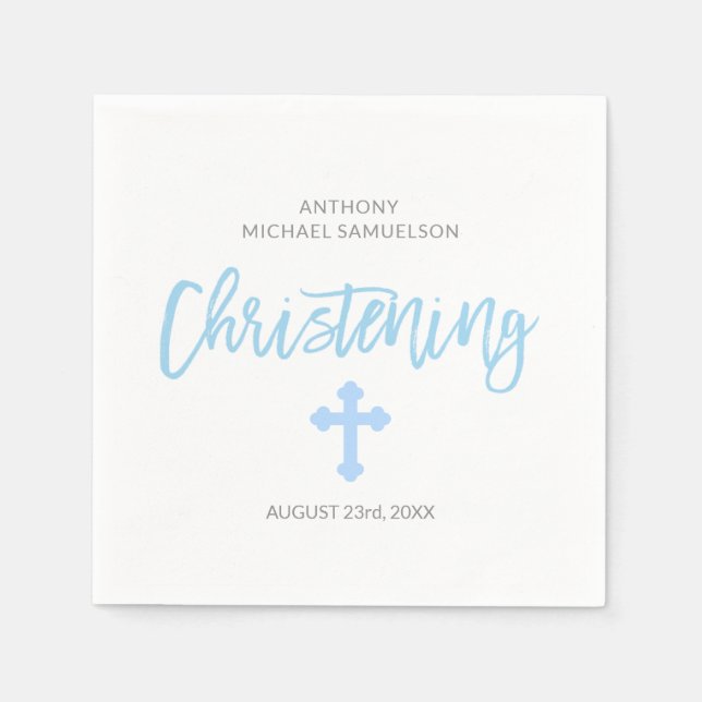 Serviettes Jetables Pastel Blue Boy Cross CHRISTENING Personnalisé (Devant)
