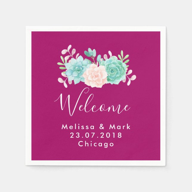 Serviettes Jetables Pastel Pink & Green Floral Bouquet Bienvenue Maria (Devant)