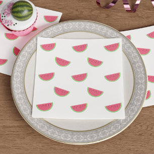 Serviettes Jetables Pastèque Tranches Motif mignonne Été Rose Blanc