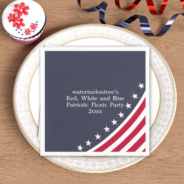 Serviettes Jetables Patriotique Rouge Bleu Bleu 4 juillet BBQ Napkins (Stars and Stripes! Patriotic paper napkin with space for your party!)