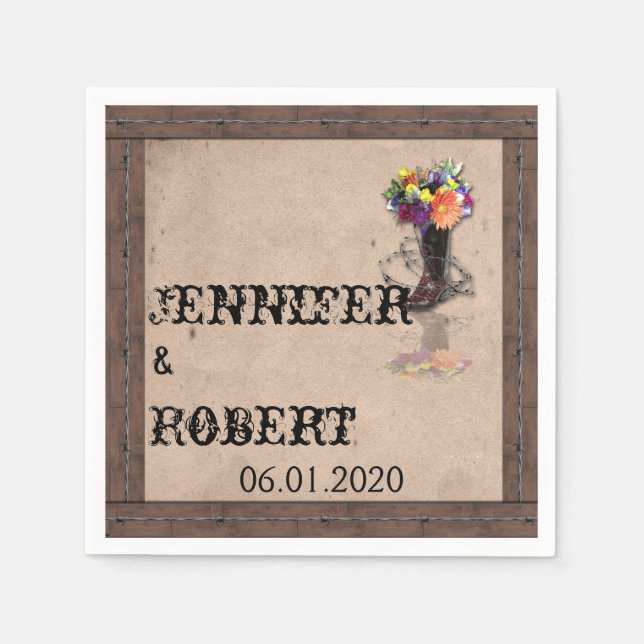 Serviettes Jetables Pays Western Barbed Wire Mariage Napkin (Devant)