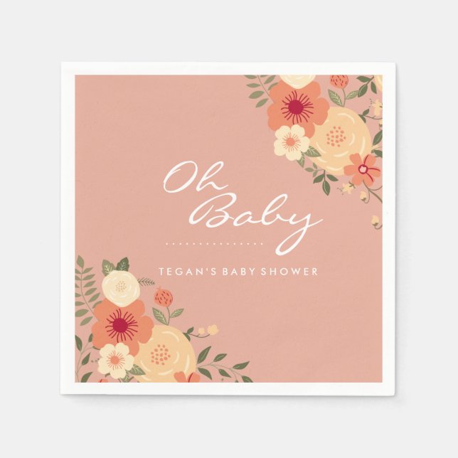 Serviettes Jetables Peach Floral Oh Baby shower moderne serviettes (Devant)
