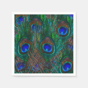 Serviettes Jetables Peacock Coloré Plumes Etching Style