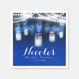 Serviettes Jetables Peacock Feathers, Mason Jar & String Lights Party