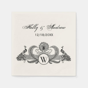 Serviettes Jetables Peacocks vintages Monogram Ivory BG