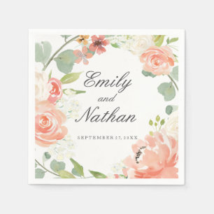 Serviettes Jetables Pêche Aquarelle Floral Mariage Napkin