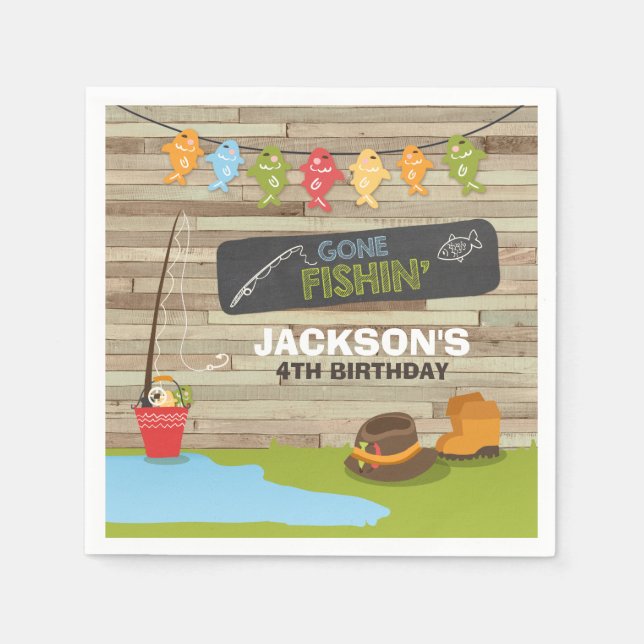 Serviettes Jetables Pêche Papier d'anniversaire Napkin Garçon Bois Ree (Devant)