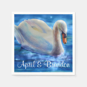 Serviettes Jetables Peinture d'aquarelle de cygne blanc, sauvagine, oi