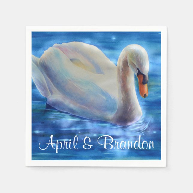 Serviettes Jetables Peinture d'aquarelle de cygne blanc, sauvagine, oi (Devant)