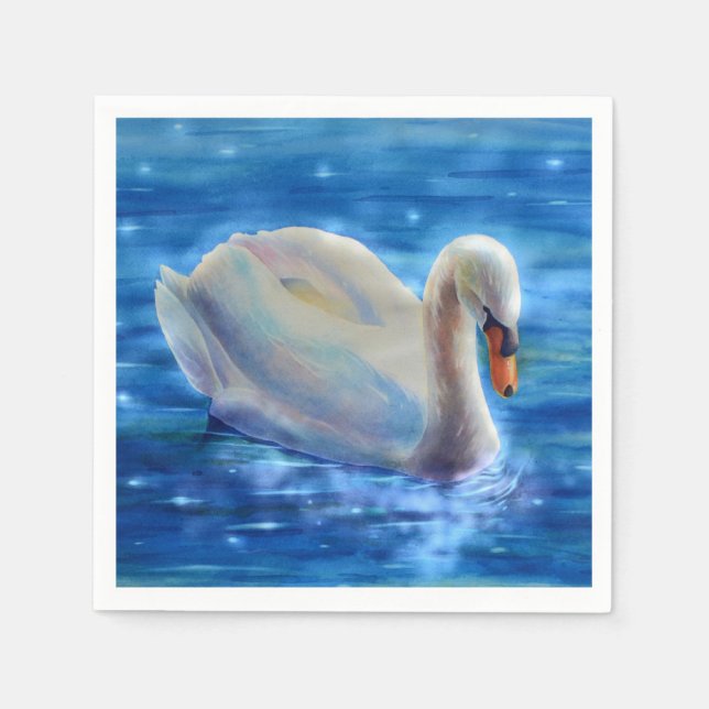 Serviettes Jetables Peinture d'aquarelle de cygne blanc, sauvagine, oi (Devant)