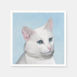 Serviettes Jetables Peinture de chat blanc - Cute Original Cat Art