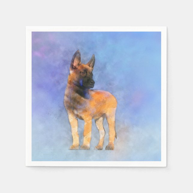 Serviettes Jetables Peinture de chiot malinois - Mechelaar (Devant)