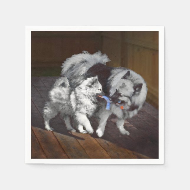 Serviettes Jetables Peinture Keeshond Playtime - Jolie art original ch (Devant)