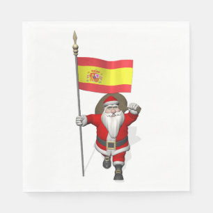 Serviettes Jetables Père Noël Doux Avec Drapeau D'Espagne