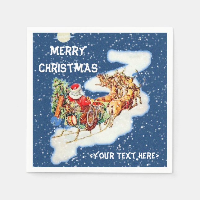 Serviettes Jetables Père Noël Sleigh Joyeux Naples de Noël (Devant)