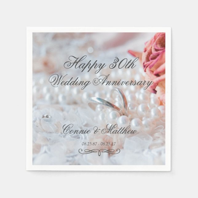 Serviettes Jetables Perles mariages 30e anniversaire de Mariage (Devant)