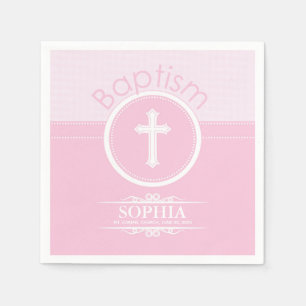 Serviettes Jetables Personnalisable, Enfant fille rose de Dieu Baptême