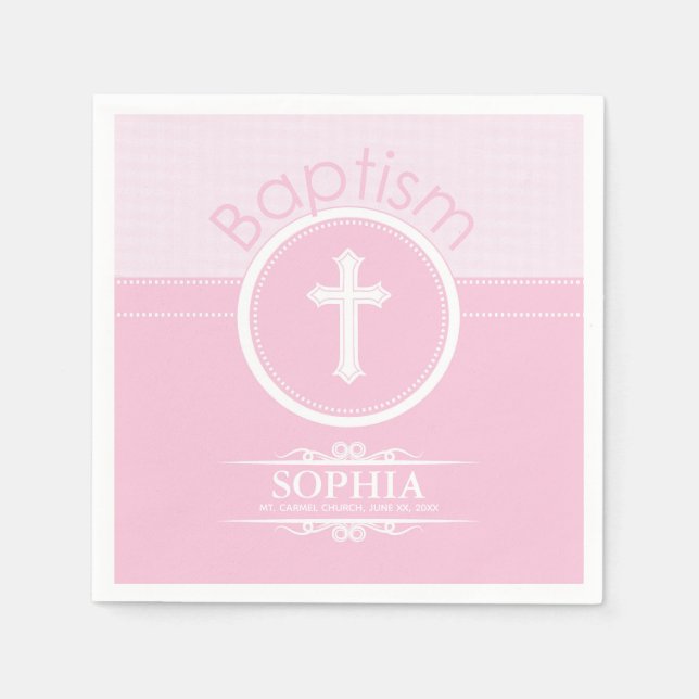 Serviettes Jetables Personnalisable, fille rose enfant de Dieu Baptême (Devant)