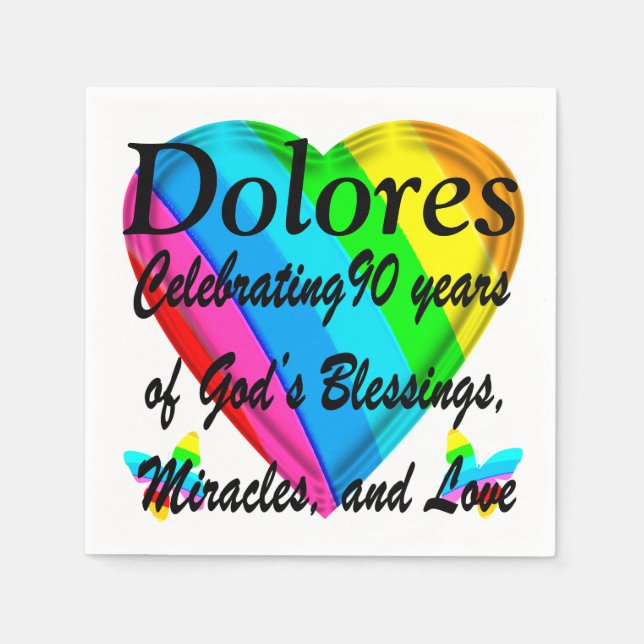 SERVIETTES JETABLES PERSONNALISÉ 90E ANNIVERSAIRE AMOUR COEUR NAPKINS (Devant)