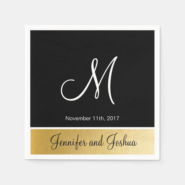 Serviettes Jetables Personnalisé Monogramme personnalisé Mariage d'or  (Devant)
