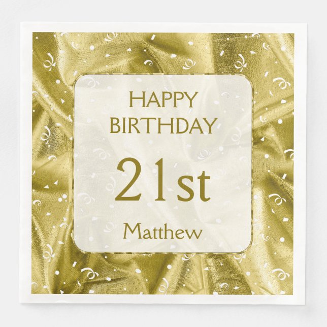 Serviettes Jetables Personnaliser : "Joyeux Anniversaire" Or Texté (Devant)
