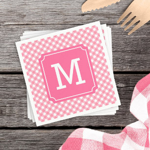 Serviettes Jetables Personnalisez le monogramme En vichy rose bébé 