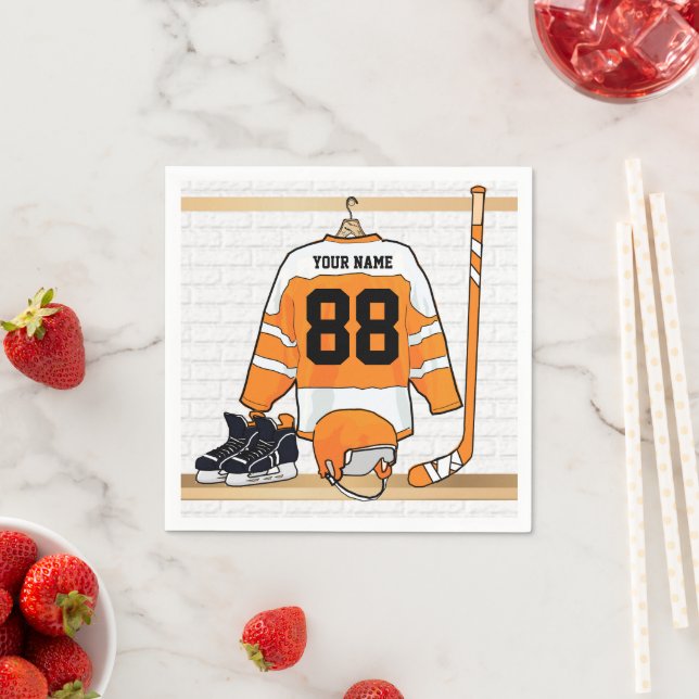 Serviettes Jetables Personnalized orange et blanc hockey Jersey (En situation)