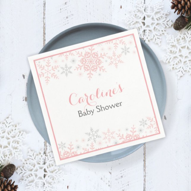 Serviettes Jetables Petit Baby shower Fille Rose et Argent Fille Pink (Créateur téléchargé)