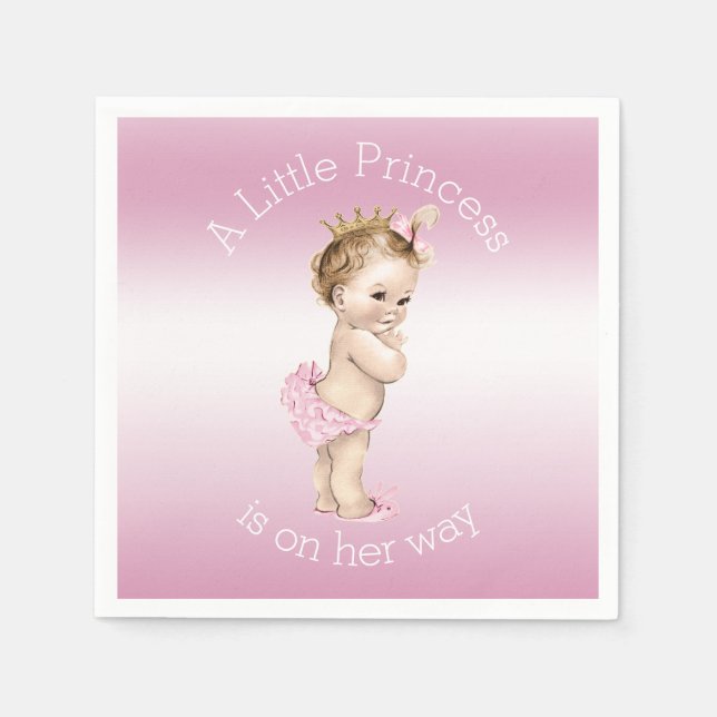Serviettes Jetables Petit Baby shower princesse rose (Devant)