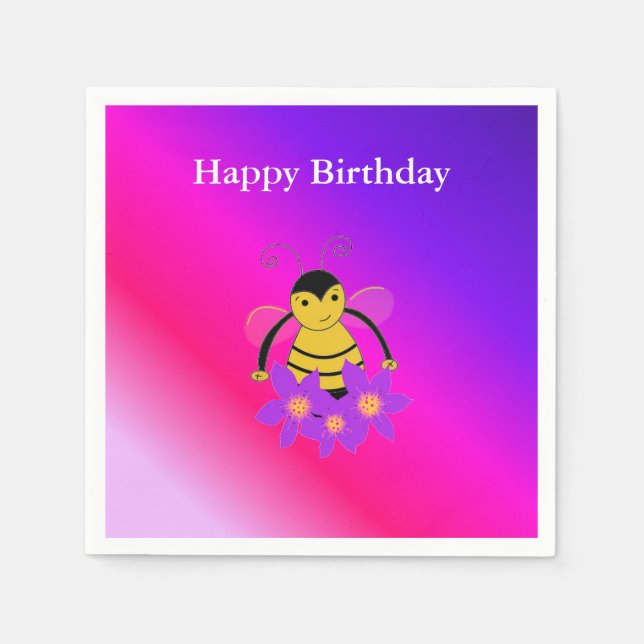 Serviettes Jetables Petite abeille Joyeux anniversaire (Devant)