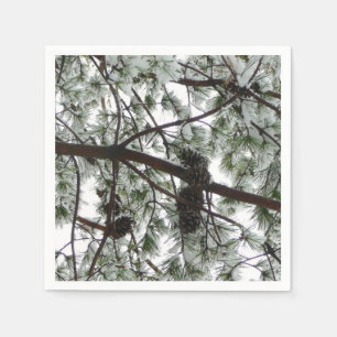 Serviettes Jetables Photo hivernale sous le pin couvert de neige