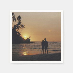 Serviettes Jetables Photo Silhouette de mariage de plage