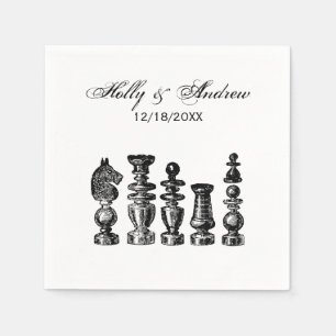 Serviettes Jetables Pièces de jeu d'échecs Art Vintage Couple de marié