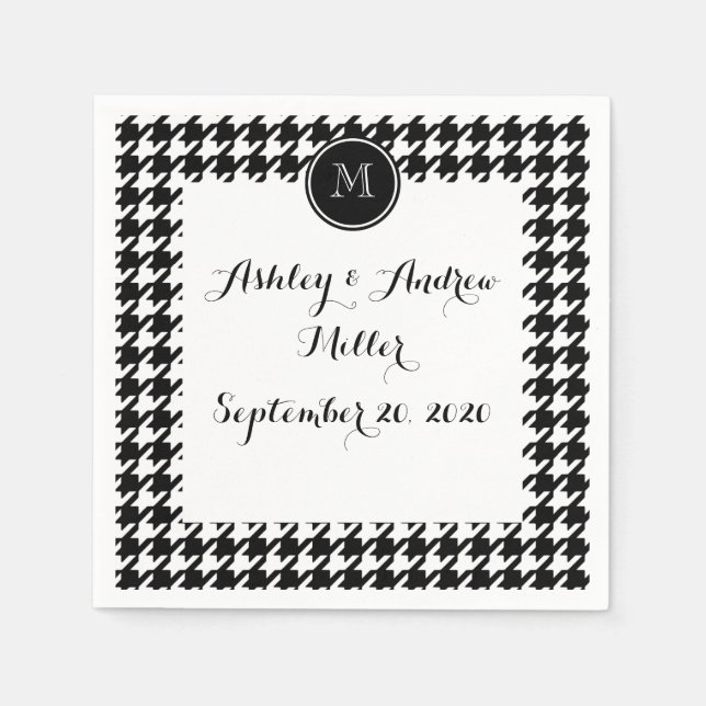 Serviettes Jetables Pied de fond noir et blanc Votre monogramme (Devant)