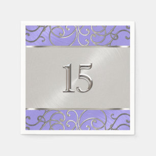 Serviettes Jetables Pinces Filigree d'Argent Violet Quinceanera